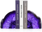 Natural Purple Dyed Agate Geode Bookends - 3 to 4 lb Heavy Duty Rock Crystal Stone Book Ends for Shelves, with Rubber Bumpers, Decorative Book Holders for Home Office by Sisamn