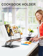 Tounee Book Stand for Reading, Adjustable Book Holder with 360° Swivel Base, Foldable Cookbook Stand Recipe Book Holder with Elastic Page Clips for Music Scores, Recipe, Tablet, Laptop-Gray - Image 3