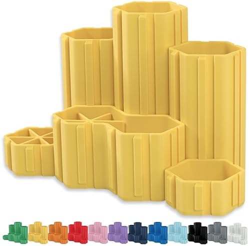Glassboard Studio Hexaflex Organizer Set - Pen and Pencil Holder for Desk, Versatile Hexagon Design, Adjustable Dividers, 12 Color Options - Desk and Office Organization (Sunshine Yellow) by GlassboardStudio