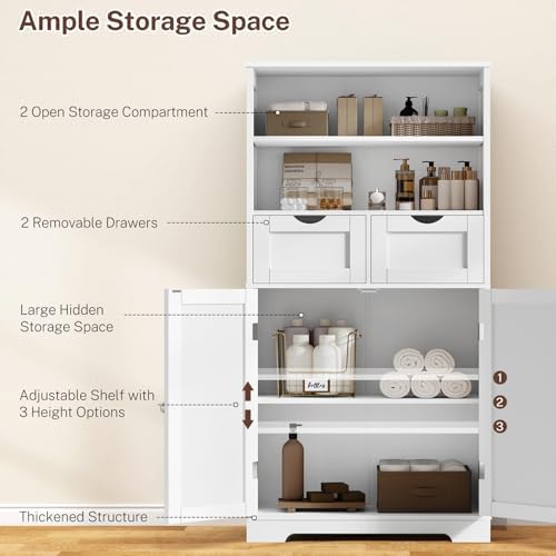 Iwell Tall Bathroom Cabinet, Storage Cabinet with Adjustable Shelves, Bathroom Storage Cabinet for Living Room, Dining Room, Entryway, White - Image 4