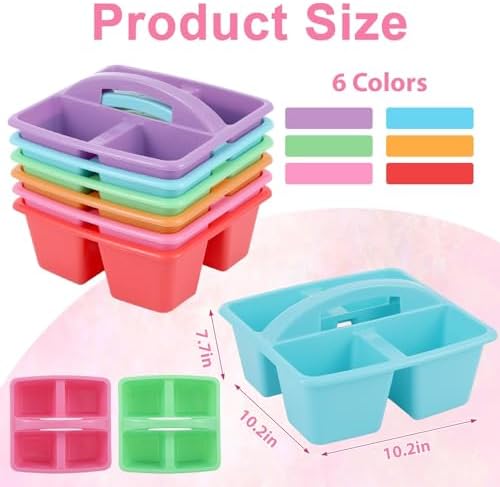 6 Pack 4 Compartment Classroom Caddy with Handle, Rainbow - Image 2
