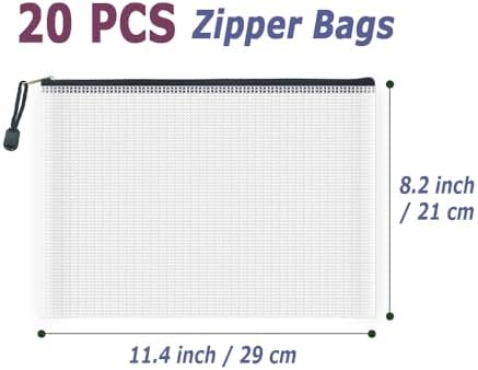 20pcs Mesh Zipper Pouch Bags, Multipurpose Waterproof Organization Storage Bag for Office School Home Travel (B5 Size 11.4''x8.2'', White and Black) - Image 2
