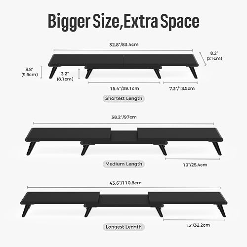 loukin Dual Monitor Stand Riser for Desk, 43.6"×8.2" Computer Stand, Black - Image 4