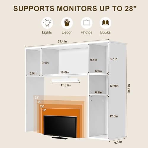 3 Tier Desktop Bookshelf with Rechargeable Eye-Friendly LED Desk Light, Desk Hutch Organizer with 5 Shelves, Wooden Desk Bookshelf for Office, Dorm and Small Space, White - Image 2