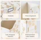 BLU MONACO | Set of 4 Foldable Magazine Storage Boxes with Gold Floral Pattern | Decorative Vertical File Organizers with Gold Label Holders for Desk, Shelves & Home Office - Image 7
