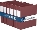 Premium Economy 3-Ring Binder, Spine Label, 2" Round Rings, Burgundy, 6 Pk by DAVISGROUP