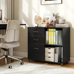 Giantex 3-Drawer Mobile File Cabinet, Rolling Printer Stand with Open Storage Shelves, Under Desk Lateral Filing Cabinet for Letter/A4 Size, Wooden Office Organizer with Wheels for Home Office (Black) - Image 2