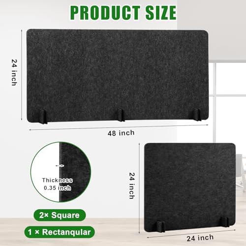 Buryeah 3 Pcs Desk Divider Desk Partition 23.6 x 47.2, 23.6 x 23.6 Stand up Freestanding Cubicle Privacy Panel Reducing Noise Visual Distraction Divider for Office Home School(Deep Gray) - Image 2