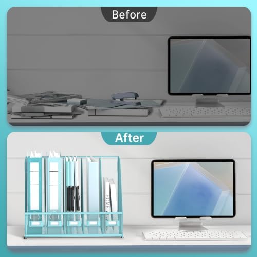 5 Vertical Compartments Magazine File Holder, Metal Binder Organizer, Blue - Image 7