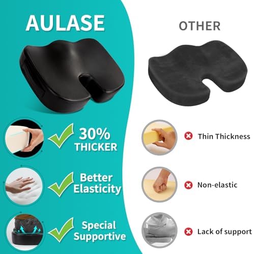 Luxury Seat Cushion, 4 Inch Extra Thick Memory Foam for Pressure Relief, Sciatica, Tailbone Pain & Back Pain Relief, Multi-Use for Bleachers, Car, Gaming, Office Chair (Black) - Image 2