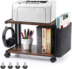 Printer Stand with Storage Bag Under Desk Printer Table on Wheels 2 Tier Small Desktop Rolling Stand Shelf for Fax Machine Scanner Files (Brown) by BTY