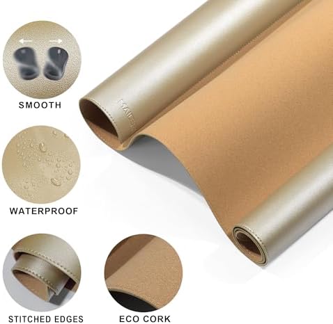 MAIDERN 40” x 24” Cork & Leather Desk Mat XL, Large Desk Pad (Golden) - Image 3
