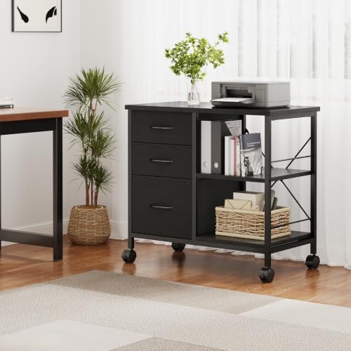 DUMOS 3 Drawer Mobile File Cabinet, Rolling Printer Stand with Storage - Image 2