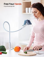 Aomiker Gooseneck Phone Holder for Bed - [Upgrade Nylon Braid] 38” Flexible Lazy Arm Clip, 360 Adjustable Overhead Phone Mount for iPhone 16 15 14 13 12 11 Pro Max Mini Plus, 4-7" Cellphone - White - Image 5
