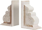 SOFE 1 Pair Rustic Handmade Distressed White Wood Bookends, Carved Pattern - Image 2