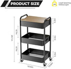 3-Tier Rolling Cart with Table Top, Metal Utility Cart on Wheels - Image 4
