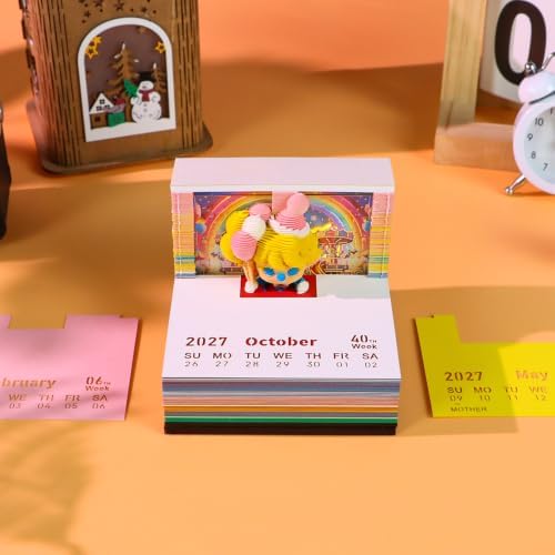 3D Calendar 2027, Unique 3D Memo Pad Tear Away Time Piece Calendar, Fun DIY Paper Carving Art 3D Desk Calendar Notepad Gift for Christmas, New Year (Colorful Clown) - Image 4