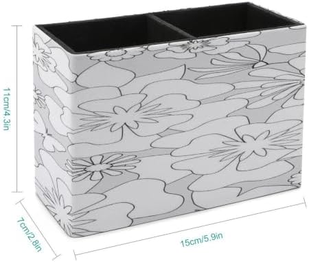 PU Leather Multi-Compartment Pen Holder Desktop Organizer Pencil Cup Storage Caddy for Office Home Supplies with Decorative Ornamental Floral Elements - Image 2