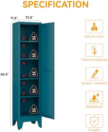 COFaR Tall Bathroom Cabinet, Metal Farmhouse Narrow Slim Storage Cabinet with Adjustable Shelves Barn Door for Bathrooms, Kitchens, Entrances Living Room (Blue) - Image 3