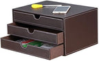 Stackable 3-Drawer Desk Organizer, Executive Office Supplies Desktop Filing A4 File Cabinet/Holder, Leather Storage Box for Document/Paper/Home Decor Accessories (brown)… - Image 2