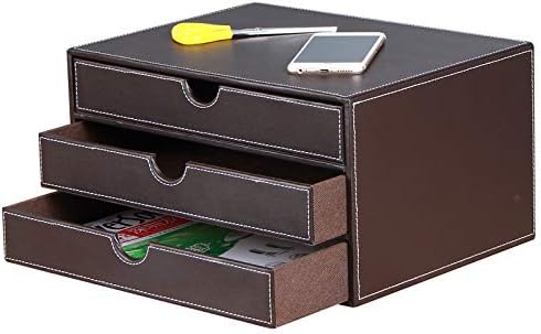 Stackable 3-Drawer Desk Organizer, Executive Office Supplies Desktop Filing A4 File Cabinet/Holder, Leather Storage Box for Document/Paper/Home Decor Accessories (brown)… - Image 2