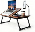 Foldable Lap Desk for Bed and Sofa, Portable Laptop Desk with Gooseneck Phone Stand, Cup Holder & Mouse Pad Extension, Extra Large Bed Desk Tray fits up to 17" Laptops (Walnut) by RECEIPESTAND