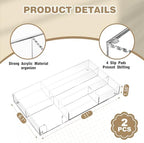 Briwooody 2 Pcs Clear Acrylic Desk Drawer Organizer 11 x 6 x 1.38 Inch Drawer Organizer Trays with 6 Compartments Desk Accessories for Office Makeup Silverware Bathroom - Image 2