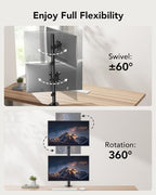 HUANUO Vertical Dual Monitor Mount, Stacked Monitor Stand for 2 Monitors with Height Adjustment Computer Monitor Arm Supports Two 17 to 32 Inch with C Clamp Each Desk Mount Hold up to 17.6lbs - Image 4