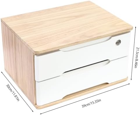 Wood Desk Organizer with 2 Drawers, Lockable Desktop Countertop Storage Cabinet for Home Office Supplies File Tabletop Organizing Unit (Wood) - Image 3