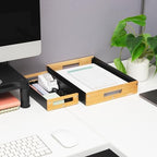 Mind Reader Metal and Wood Tiered Desktop Organizer Trays with Cutout Handles, Stackable Office Storage, Office, Entryway, Coffee Station and Home Organization, Metal and Wood, Set of 2, Black - Image 6