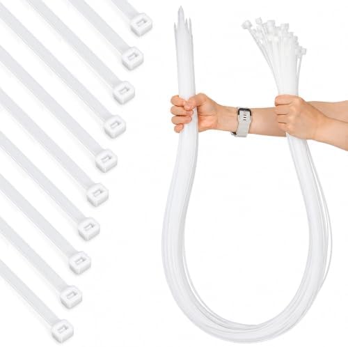 50 Pcs 60 Inch Extra Large Zip Ties Heavy Duty Outdoor, 176 Lbs Tensile Strength Plastic Cable Ties with Self Locking, UV Resistant White by Unknown