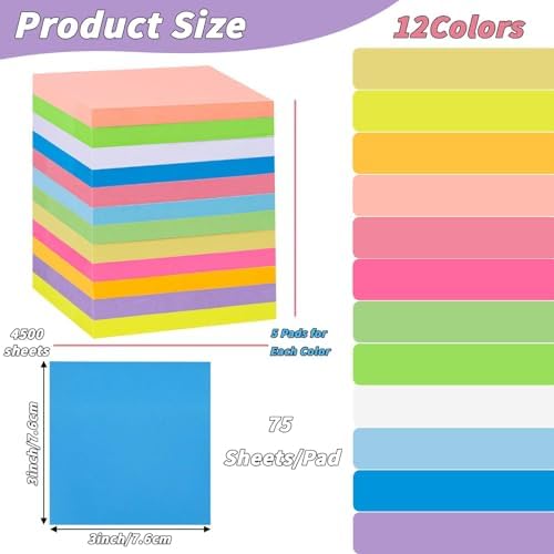 60 Pack Sticky Notes Bulk 3x3 Inch 12 Colors Self Stick Memo Pads - Image 2