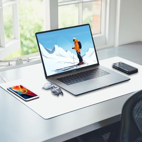 Desk Mat with Wireless Charging, White Mouse Pad with Wireless Charger, Desk Pad Matt for Desktop, Mousepad Gaming Large Mouse Pad, Leather Compute for Keyboard and Mouse, 32" x 16" - Image 7