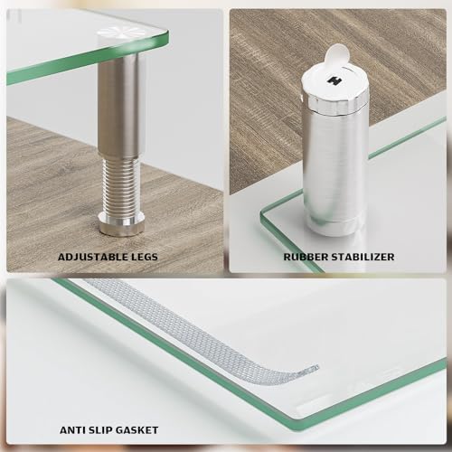 Hemudu Dual Monitor Stand -Adjustable Length and Angle Dual Monitor Riser, Desktop Organizer for PC, Computer, Laptop (Clear) - Image 6