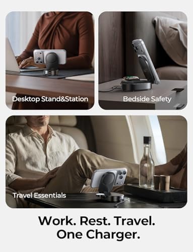 LISEN [Ultra-Fast 25W] 3-in-1 Charging Station for Apple, Qi2.2 25W Foldable Wireless MagSafe Charger Stand for iPhone 17/16/15/14/13 Pro Max, Apple Watch&AirPods, Travel Portable with 45W Adapter - Image 5