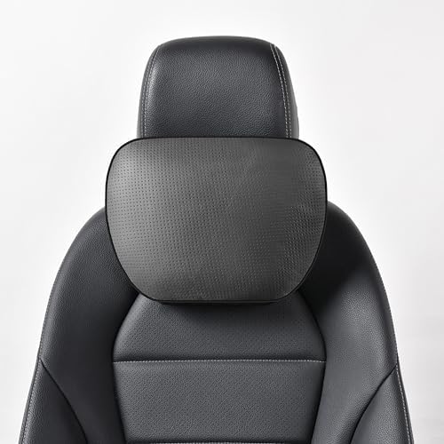 Genuine Leather Car Neck Pillow for headrest,Support Drive Seats Head Cushion,Real Cow Leather,11.8x7.5”,Plant-Based Polyester,Thickness & Height Adjustable,Inner Liner fillable(Black,1p) by -----------------