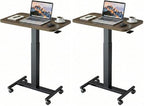 HUANUO Small Rolling Laptop Standing Desk, Height Adjustable Mobile T-Base Desk with Lockable Casters, Portable Sit-Stand Workstation for Bedside & Sofa, Walnut (Pack of 2) by HUANUO