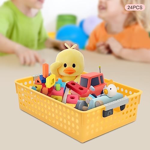Turn In Trays Classroom,24 Pack Classroom Baskets For Classroom,Plastic Storage Baskets With Handles,Modern Colorful Organizer Baskets,Classroom Storage Bin Book Baskets For Pencils Storage - Image 3