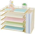 AUPSEN Gold Desk Organizers and Accessories, 5-Tier Desktop Paper File Organizer with Removable File Holder, Desk Accessories & Workspace Organization for Home Office Supplies (Gold) by AUPSEN