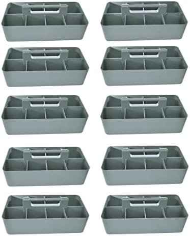-Bulk Large Portable Caddy DIY Dividers, 8 Compartments, School Office,Portable Basket with Handle Storage Organizer Modern Made in USA (10 PACK, Orion Gray) by EnjoyOrganizer
