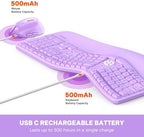 MEETION Ergonomic Keyboard Mouse Combo, Split Design Vertical Mouse, Purple - Image 3