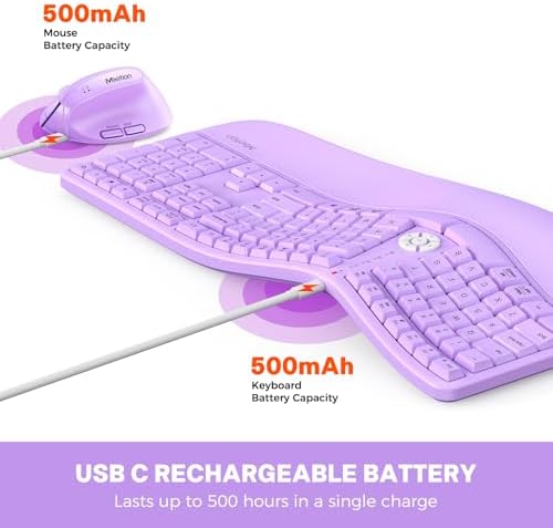 MEETION Ergonomic Keyboard Mouse Combo, Split Design Vertical Mouse, Purple - Image 3