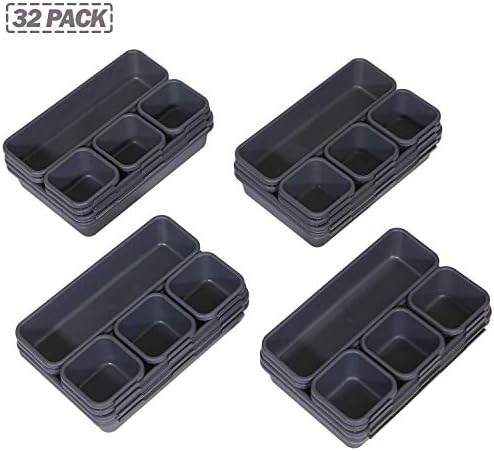 Set of 32 Interlocking Desk Drawer Organizer Tray Dividers Plastic Shallow Narrow Drawers Organizers Separators Storage Bins Container for Kitchen Bathroom Makeup Office Vanity Bedroom Dresser - Image 7