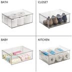 mDesign Plastic Stackable Bathroom Storage Organizer Bin Containers with Front Pull Drawer for Bathroom Countertop, Vanity, Closet Shelves - Holder for Beauty Accessories - Lumiere Collection - Clear - Image 7