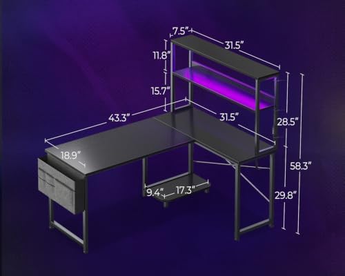 Coleshome L Shaped Gaming Desk with Hutch & LED Light - Image 3