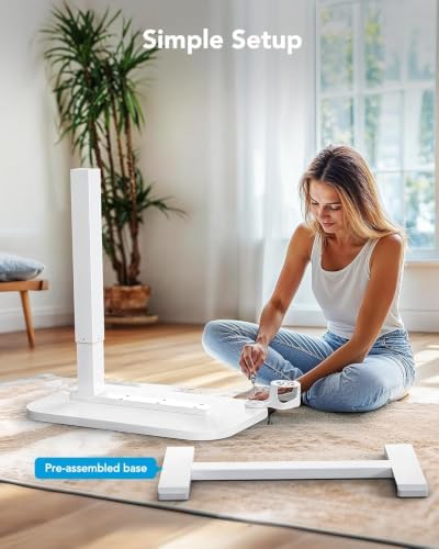 HUANUO 32Inch Bedside Table with Wheels, Height-Adjustable Rolling Computer Cart, Overbed Table with Cup Holder, Pneumatic Laptop Standing Desk for Home Office, White - Image 6