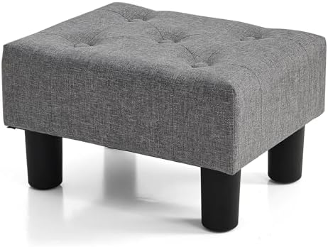 BRIAN & DANY Small Foot Stool, Linen Foot Stools with Legs, Stable Small Footstool for Living Room, Gray by BRIANDANY