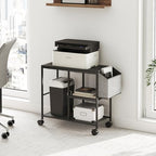 MAHANCRIS Printer Stand with Storage Bag, 3-Tier Mobile Under Desk Printer Cart with Wheels, Wooden Rolling Printer Table, Organizer Shelf for Study, Office, Living Room, Black PTHB2201 - Image 3