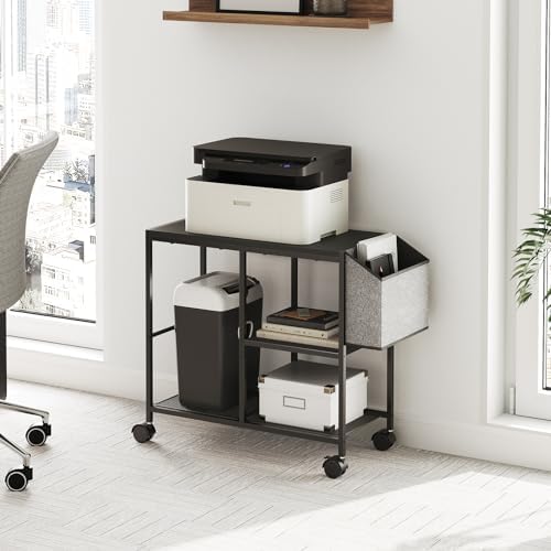 MAHANCRIS Printer Stand with Storage Bag, 3-Tier Mobile Under Desk Printer Cart with Wheels, Wooden Rolling Printer Table, Organizer Shelf for Study, Office, Living Room, Black PTHB2201 - Image 3