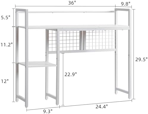 4-Tier Desk Hutch Shelf with Grid Panel, 36” Desktop Bookshelf for Monitor, Office & Home (White, 36") - Image 3